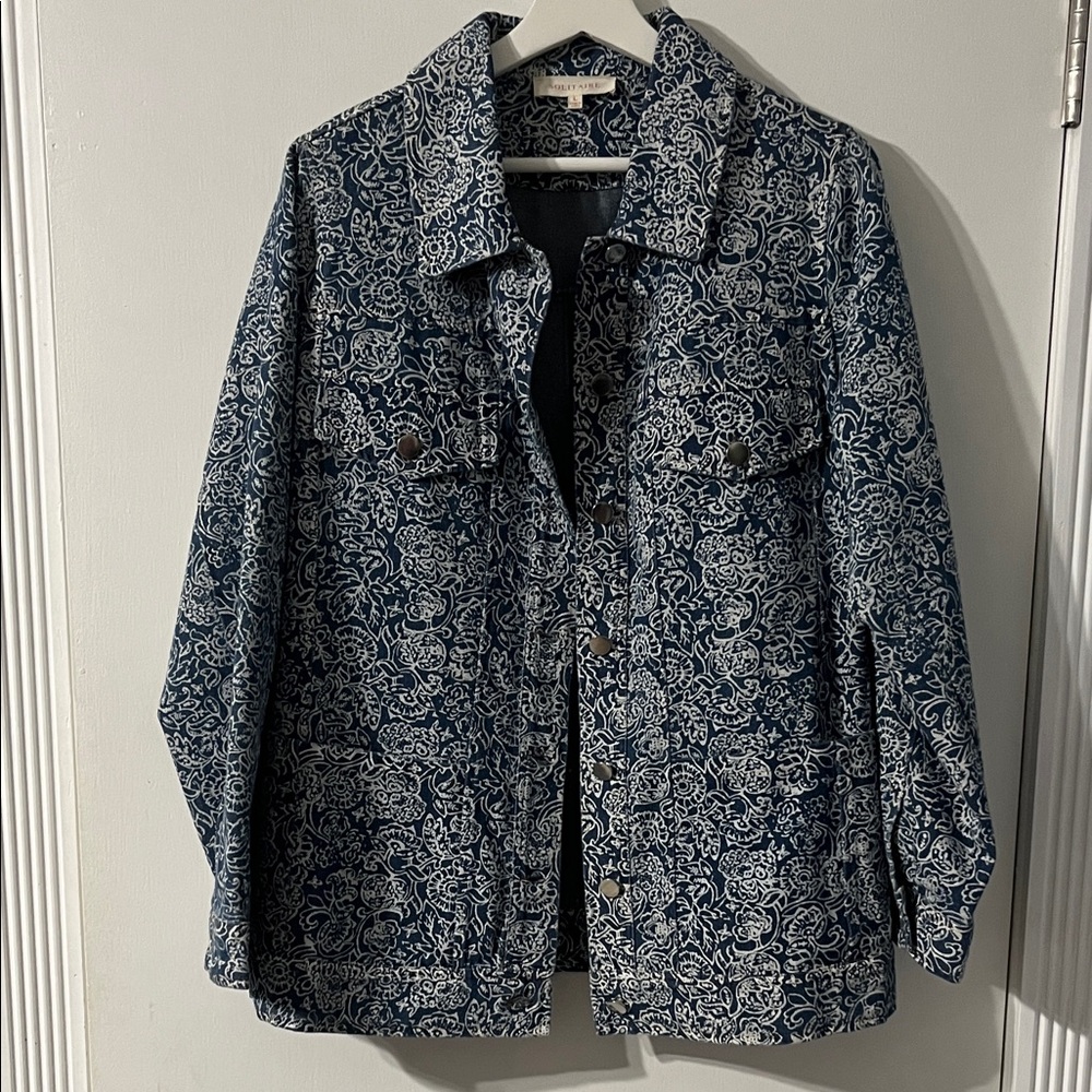 Solitaire Blue and White Floral Jean Jacket